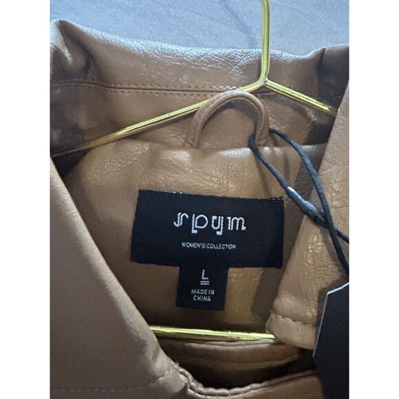 S P Y M Women's Jacket Faux Motorcycle Biker Coat Brown Large - Picture 9 of 14